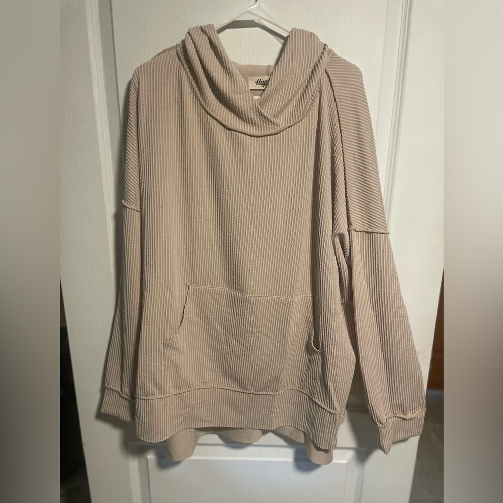 Reg. & Plus Size Casual Ivory Mineral Washed Ribbed Knit Lightweight Hoodie - Picture 10 of 14